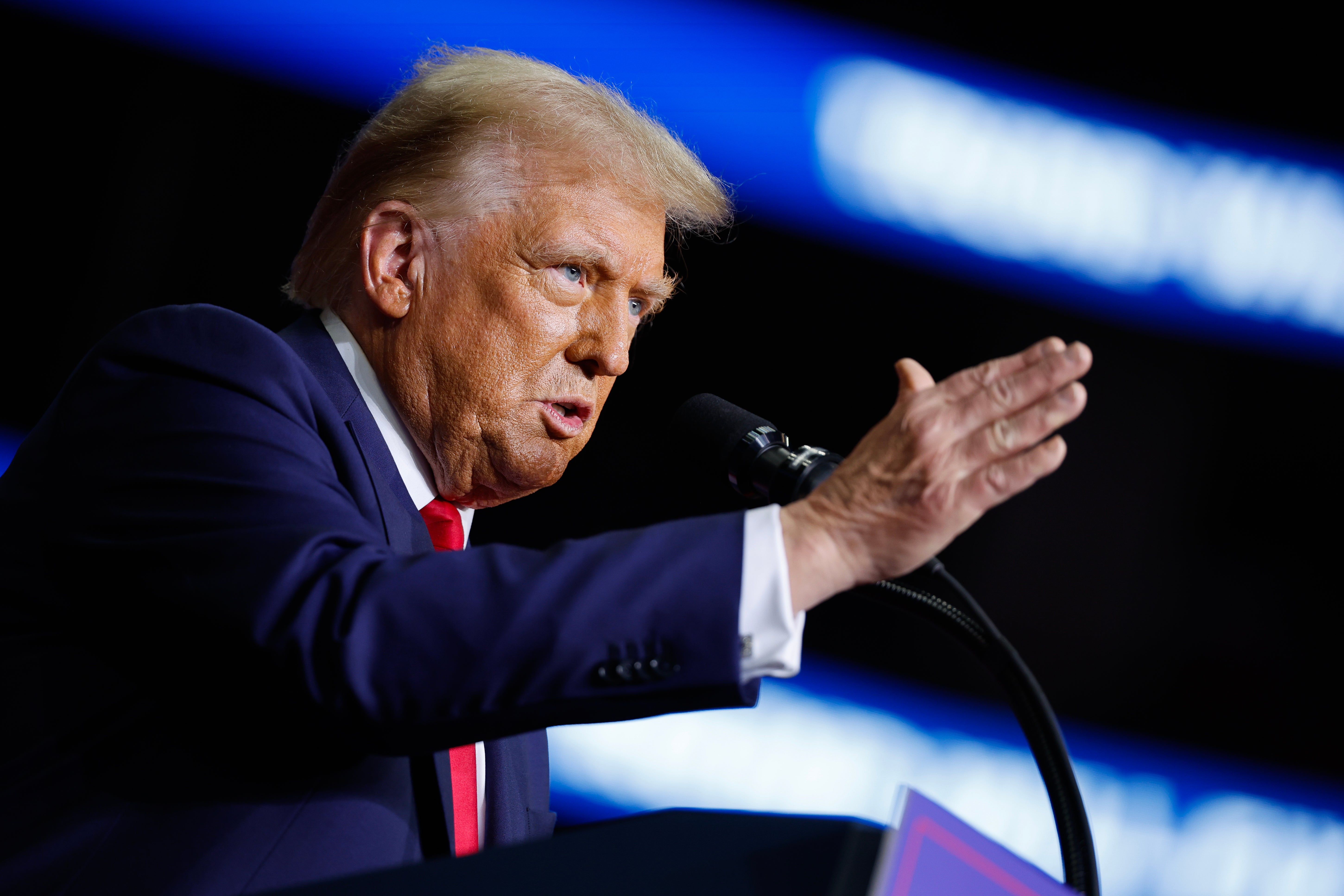 Trump holds a campaign rally at PPG Paints Arena on November 4, 2024 in Pittsburgh, Pennsylvania.